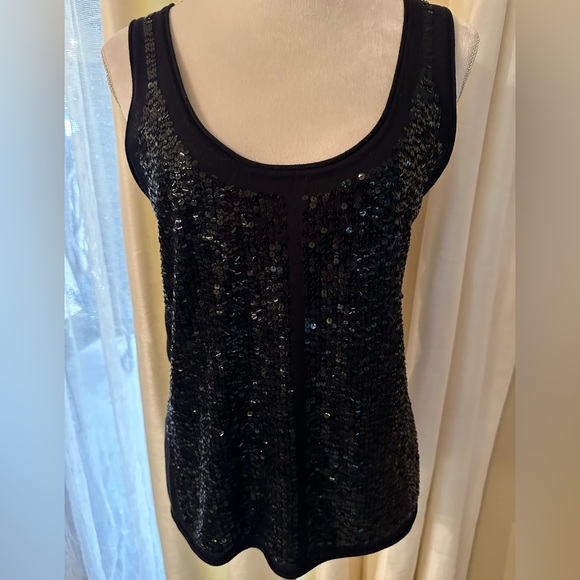 BCBG black sequin black sleeveless tank sweater. - Picture 1 of 7